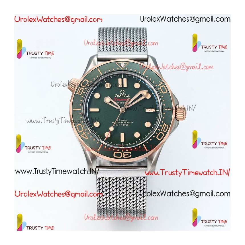 SEAMASTER 300M DIVER TITANIUM/BRONZE GOLD VSF 1:1 BEST EDITION GREEN DIAL ON TITANIUM MESH BRACELET A8806