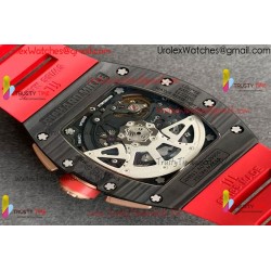 RM011 RG CASE CARBON BEZEL CHRONOGRAPH KVF 1:1 BEST EDITION SKELETON DIAL RED/RG ON RED RUBBER STRAP A7750