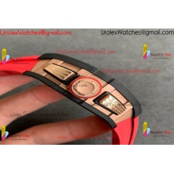 RM011 RG CASE CARBON BEZEL CHRONOGRAPH KVF 1:1 BEST EDITION SKELETON DIAL RED/RG ON RED RUBBER STRAP A7750
