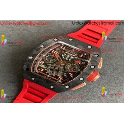 RM011 RG CASE CARBON BEZEL CHRONOGRAPH KVF 1:1 BEST EDITION SKELETON DIAL RED/RG ON RED RUBBER STRAP A7750