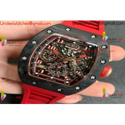 RM011 RG CASE CARBON BEZEL CHRONOGRAPH KVF 1:1 BEST EDITION SKELETON DIAL RED/RG ON RED RUBBER STRAP A7750