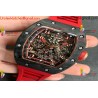 RM011 RG CASE CARBON BEZEL CHRONOGRAPH KVF 1:1 BEST EDITION SKELETON DIAL RED/RG ON RED RUBBER STRAP A7750