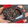 RM011 RG CASE CARBON BEZEL CHRONOGRAPH KVF 1:1 BEST EDITION SKELETON DIAL RED/RG ON RED RUBBER STRAP A7750