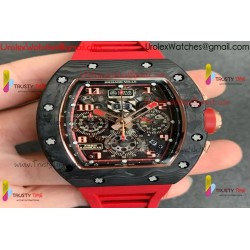 RM011 RG CASE CARBON BEZEL CHRONOGRAPH KVF 1:1 BEST EDITION SKELETON DIAL RED/RG ON RED RUBBER STRAP A7750