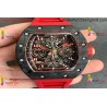 RM011 RG CASE CARBON BEZEL CHRONOGRAPH KVF 1:1 BEST EDITION SKELETON DIAL RED/RG ON RED RUBBER STRAP A7750