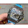 RM011 RG Black Case Carbon Fiber Bezel Chronograph KVF 1:1 Best Version Skeleton Dial Blue / Blue Rubber Strap A7750
