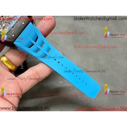 RM011 RG Black Case Carbon Fiber Bezel Chronograph KVF 1:1 Best Version Skeleton Dial Blue / Blue Rubber Strap A7750