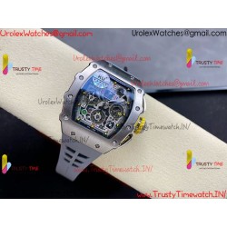 RM011 RG Grey Case Carbon Bezel Chronograph KVF 1:1 Best Version Skeleton Dial Grey / Grey Rubber Strap A7750
