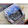 RM011 RG Grey Case Carbon Bezel Chronograph KVF 1:1 Best Version Skeleton Dial Grey / Grey Rubber Strap A7750