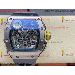 RM011 RG Chronograph SS Grey Case KVF 1:1 Best Edition Crystal Skeleton Dial with Grey Rubber Strap A7750