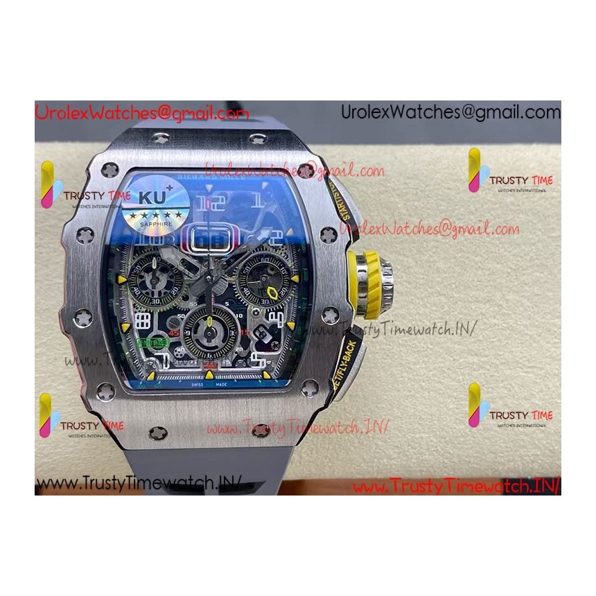 RM011 RG Grey Case Carbon Bezel Chronograph KVF 1:1 Best Version Skeleton Dial Grey / Grey Rubber Strap A7750