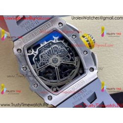 RM011 RG Grey Case Carbon Bezel Chronograph KVF 1:1 Best Version Skeleton Dial Grey / Grey Rubber Strap A7750