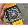 RM011 RG Black Case Carbon Bezel Chronograph KVF 1:1 Best Version Skeleton Dial Yellow / Yellow Rubber Strap A7750