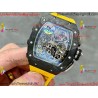 RM011 RG Black Case Carbon Bezel Chronograph KVF 1:1 Best Version Skeleton Dial Yellow / Yellow Rubber Strap A7750