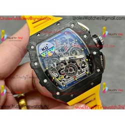 RM011 RG Black Case Carbon Bezel Chronograph KVF 1:1 Best Version Skeleton Dial Yellow / Yellow Rubber Strap A7750