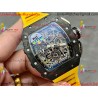 RM011 RG Black Case Carbon Bezel Chronograph KVF 1:1 Best Version Skeleton Dial Yellow / Yellow Rubber Strap A7750