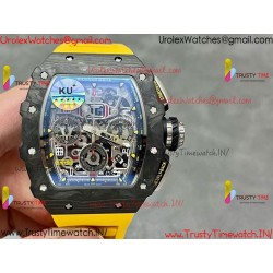 RM011 RG Black Case Carbon Bezel Chronograph KVF 1:1 Best Version Skeleton Dial Yellow / Yellow Rubber Strap A7750