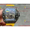 RM011 RG Black Case Carbon Bezel Chronograph KVF 1:1 Best Version Skeleton Dial Yellow / Yellow Rubber Strap A7750