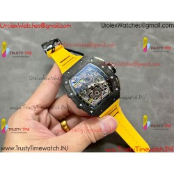 RM011 RG Black Case Carbon Bezel Chronograph KVF 1:1 Best Version Skeleton Dial Yellow / Yellow Rubber Strap A7750