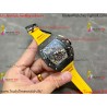 RM011 RG Black Case Carbon Bezel Chronograph KVF 1:1 Best Version Skeleton Dial Yellow / Yellow Rubber Strap A7750