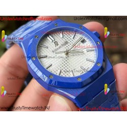 ROYAL OAK 15500 BLUE CERAMIC APSF 1:1 BEST EDITION SILVER DIAL ON BLUE CERAMIC BRACELET SA4302 SUPER CLONE
