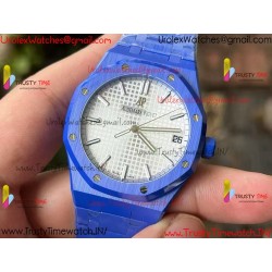 ROYAL OAK 15500 BLUE CERAMIC APSF 1:1 BEST EDITION SILVER DIAL ON BLUE CERAMIC BRACELET SA4302 SUPER CLONE