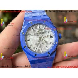 ROYAL OAK 15500 BLUE CERAMIC APSF 1:1 BEST EDITION SILVER DIAL ON BLUE CERAMIC BRACELET SA4302 SUPER CLONE