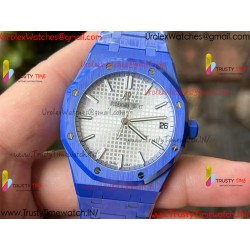 ROYAL OAK 15500 BLUE CERAMIC APSF 1:1 BEST EDITION SILVER DIAL ON BLUE CERAMIC BRACELET SA4302 SUPER CLONE