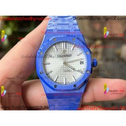 ROYAL OAK 15500 BLUE CERAMIC APSF 1:1 BEST EDITION SILVER DIAL ON BLUE CERAMIC BRACELET SA4302 SUPER CLONE