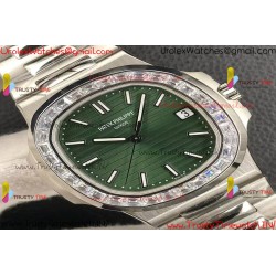 AUTILUS 5711/1A 3KF 1:1 BEST EDITION DIAMONDS BEZEL GREEN TEXTURED DIAL ON