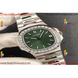 AUTILUS 5711/1A 3KF 1:1 BEST EDITION DIAMONDS BEZEL GREEN TEXTURED DIAL ON