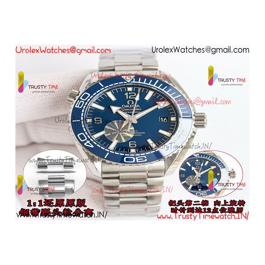 PLANET OCEAN 43.5MM BLUE CERAMIC BEZEL SS SCF 1:1 BEST EDITION BLUE DIAL ON SS BRACELET A8900