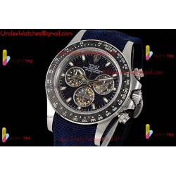 DAYTONA DIW SS/PVD CARBON BEZEL ADGF BEST EDITION BLACK SKELETON DIAL ON BLACK LEATHER STRAP SA4130