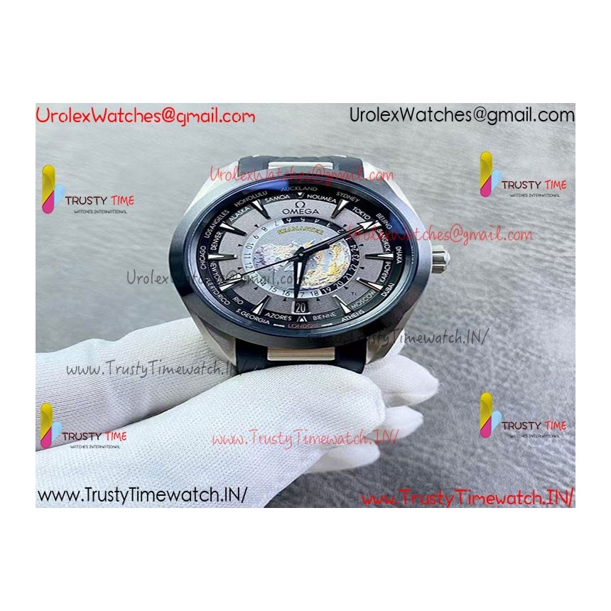 AQUA TERRA 150M 43MM 24 BLACK CERAMIC BEZEL N1F 1:1 BEST EDITION GRAY DIAL ON SS BRACELET A8938 (FREE RUBBER STRAPS)