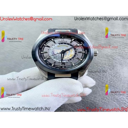 AQUA TERRA 150M 43MM 24 BLACK CERAMIC BEZEL N1F 1:1 BEST EDITION GRAY DIAL ON SS BRACELET A8938 (FREE RUBBER STRAPS)