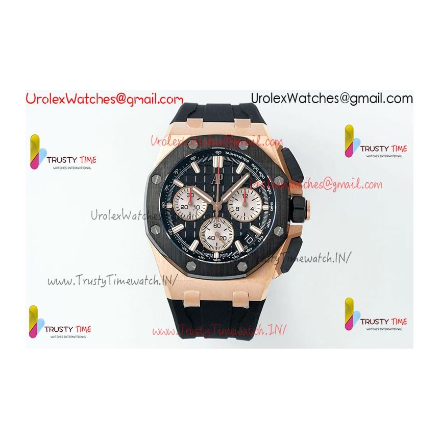 ROYAL OAK OFFSHORE 43MM 26420SO RG APSF 1:1 BEST EDITION BLACK DIAL ON BLACK RUBBER STRAP SA4401 SUPER CLONE