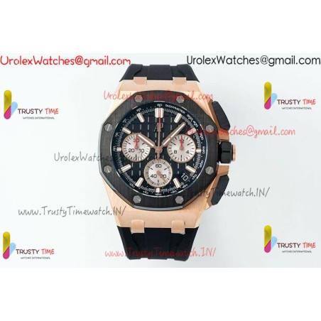 ROYAL OAK OFFSHORE 43MM 26420SO RG APSF 1:1 BEST EDITION BLACK DIAL ON BLACK RUBBER STRAP SA4401 SUPER CLONE