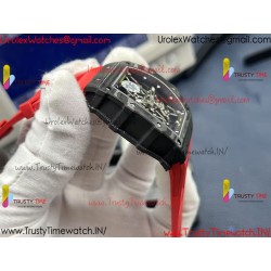 RM35-02 ZF 49MM Black Dial Black Carbon Fiber Case Red Rubber Strap Calibre RMAL1