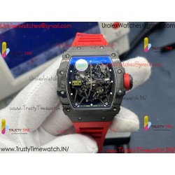 RM35-02 ZF 49MM Black Dial Black Carbon Fiber Case Red Rubber Strap Calibre RMAL1