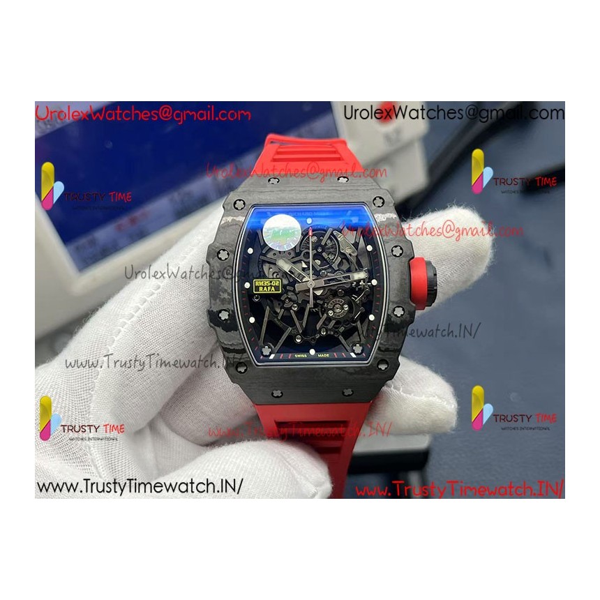 RM35-02 ZF 49MM Black Dial Black Carbon Fiber Case Red Rubber Strap Calibre RMAL1