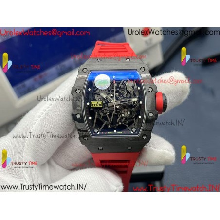 RM35-02 ZF 49MM Black Dial Black Carbon Fiber Case Red Rubber Strap Calibre RMAL1