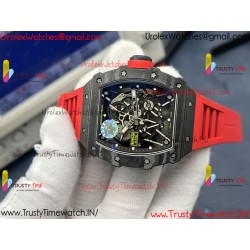 RM35-02 ZF 49MM Black Dial Black Carbon Fiber Case Red Rubber Strap Calibre RMAL1