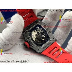 RM35-02 ZF 49MM Black Dial Black Carbon Fiber Case Red Rubber Strap Calibre RMAL1