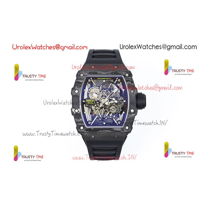 RM35-02 ZF 49MM Black Skeleton Dial Black Carbon Fiber Case Black Rubber Strap Calibre RMAL1