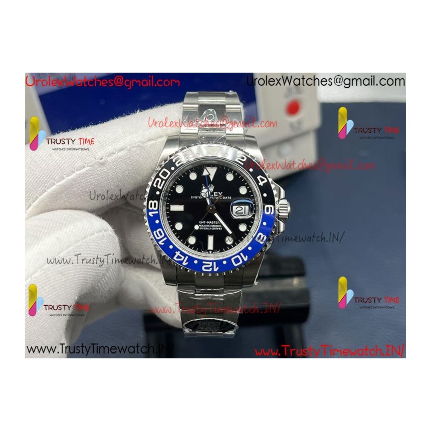 Rolex GMT II CF Black Dial SS 904L Steel Bracelet Caliber 3285