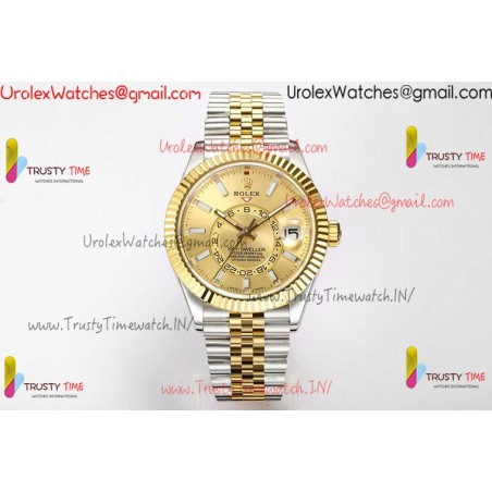 Rolex Sky-Dweller 42mm gold dial, YG/SS stainless steel strap, automatic caliber 9001