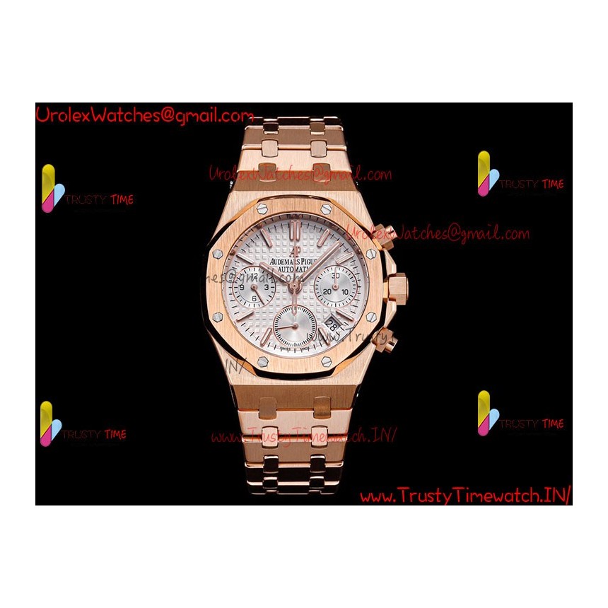 ROYAL OAK 38MM WHITE DIAL RG/SS RG/316L STRAP CALIBER 7750 ROYAL OAK 38MM WHITE DIAL RG/SS RG/316L STRAP CALIBER 7750