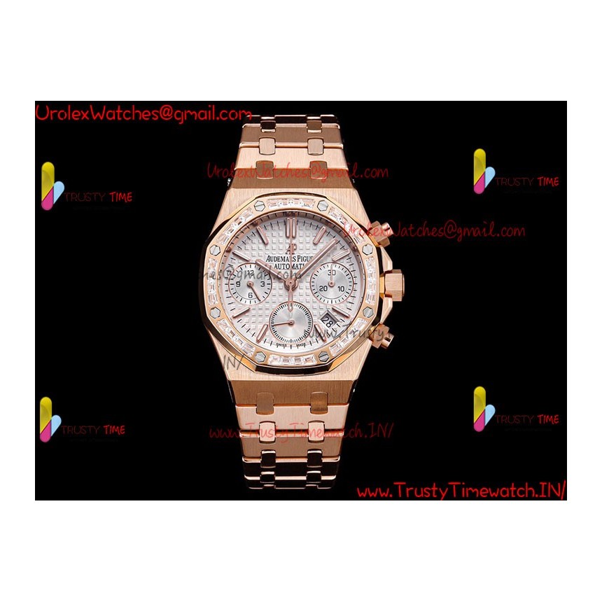 ROYAL OAK 38MM WHITE DIAL RG/DIAMONDS RG/316L STRAP CALIBER 7750