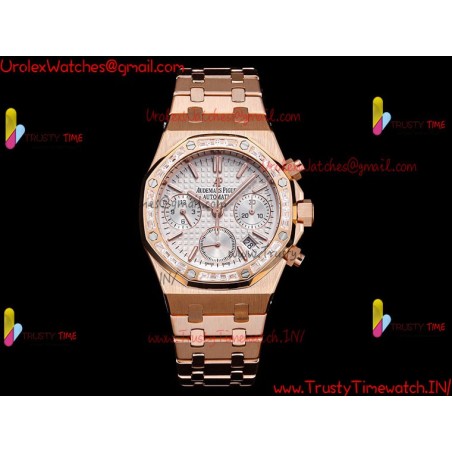 ROYAL OAK 38MM WHITE DIAL RG/DIAMONDS RG/316L STRAP CALIBER 7750