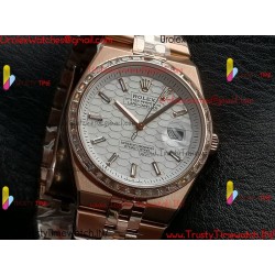 ROLEX Land-Dweller 40mm RS/Diamond White Dial Rose Gold Strap Caliber 7135Gold Strap Caliber 7135